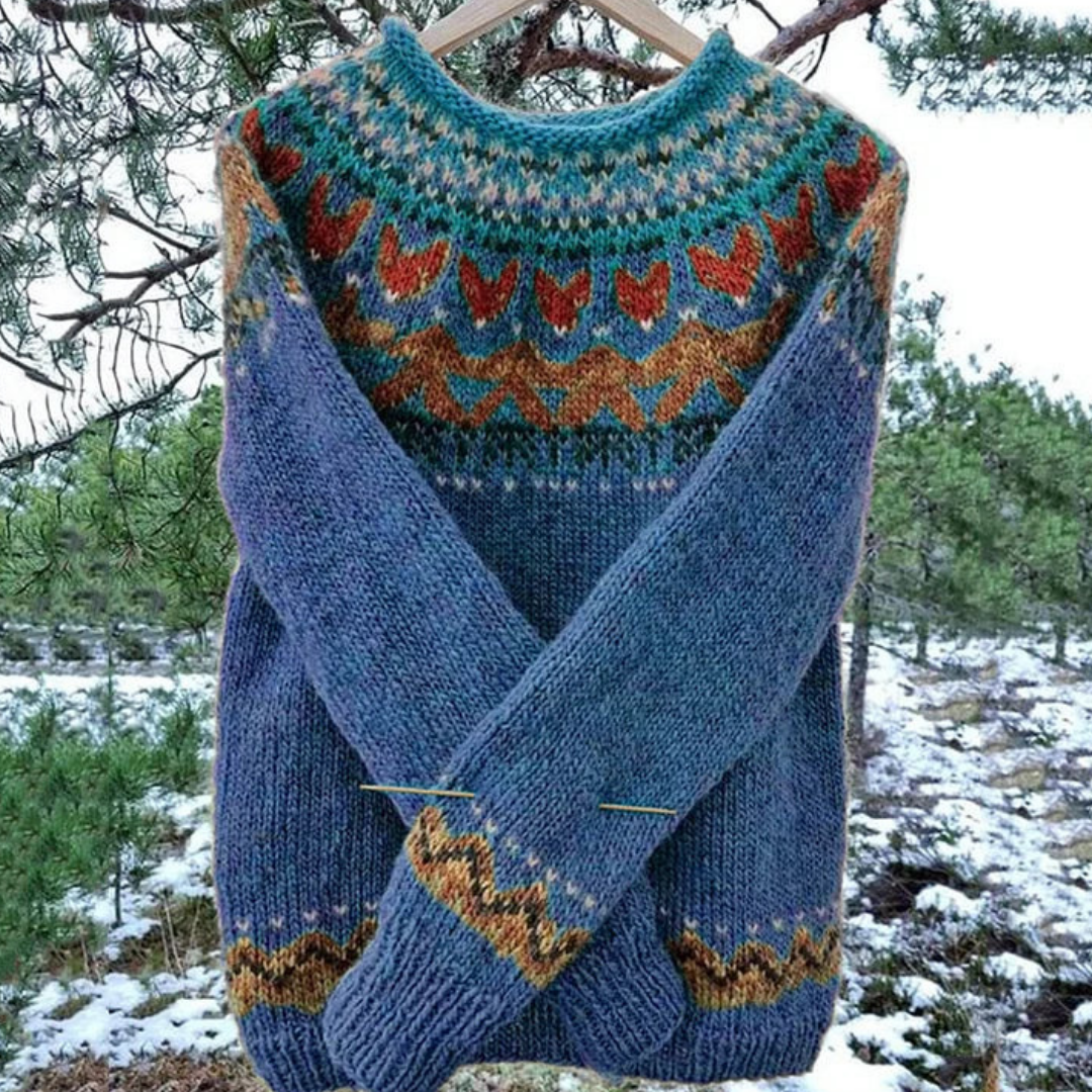 Lina | Dames Wollen Wintertrui – Met Ronde Hals & Noors Motief