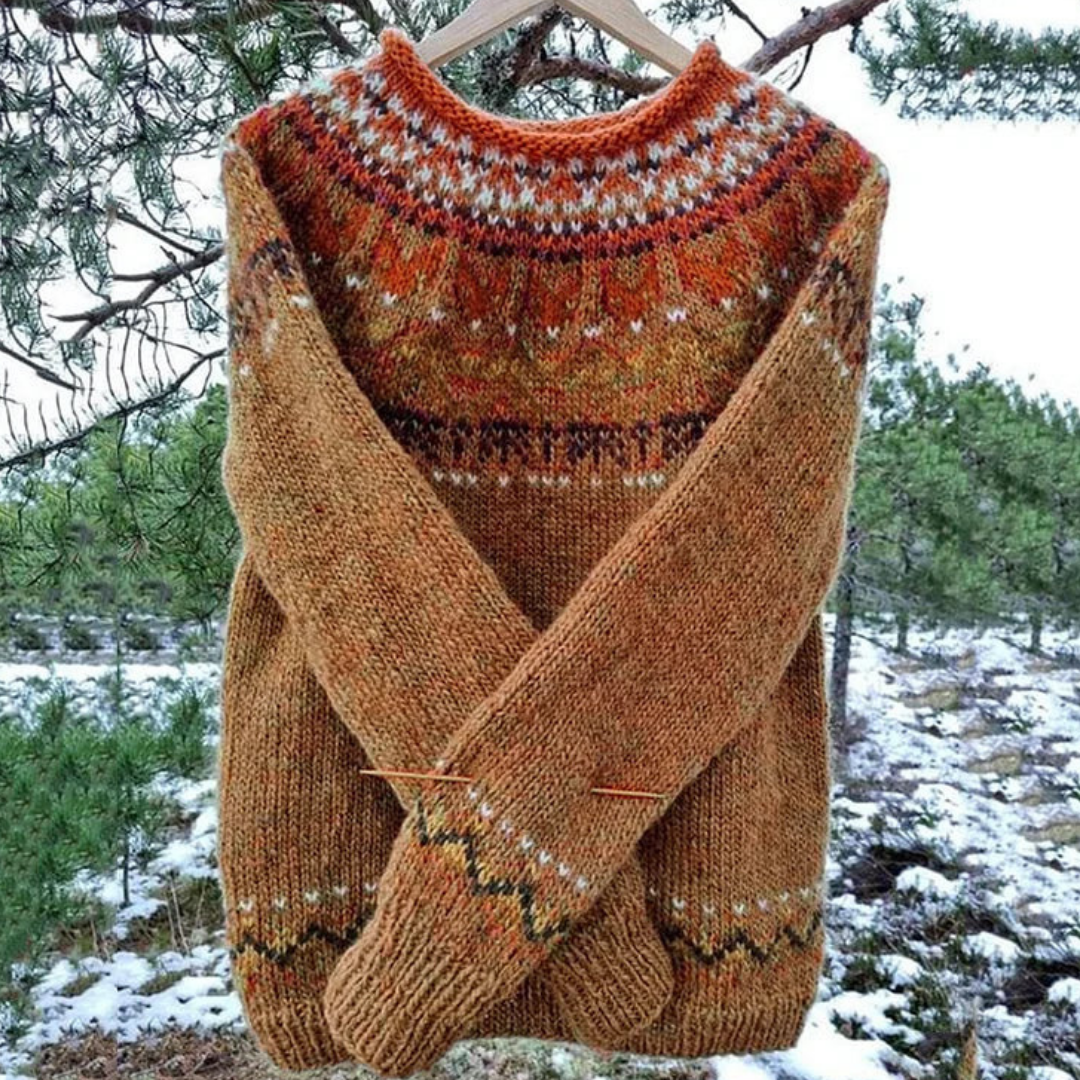 Lina | Dames Wollen Wintertrui – Met Ronde Hals & Noors Motief