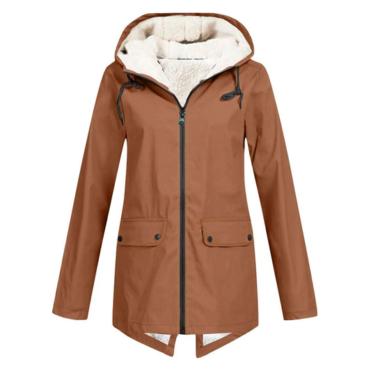 Waterdichte Jas Dames | Regenjas met Capuchon en Warme Fleece Voering