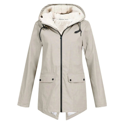 Waterdichte Jas Dames | Regenjas met Capuchon en Warme Fleece Voering