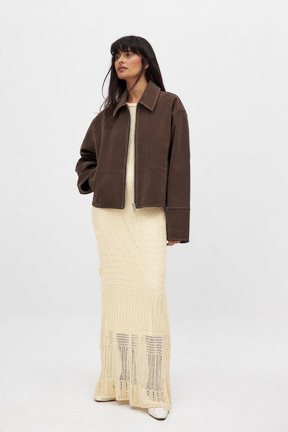 Mara Dames Suède Jas Bruin | Elegante Tijdloze Jas Voor Voorjaar & Herfst