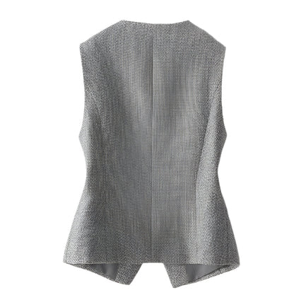 Amara | Grijs Gilet met Patroon en Knopen