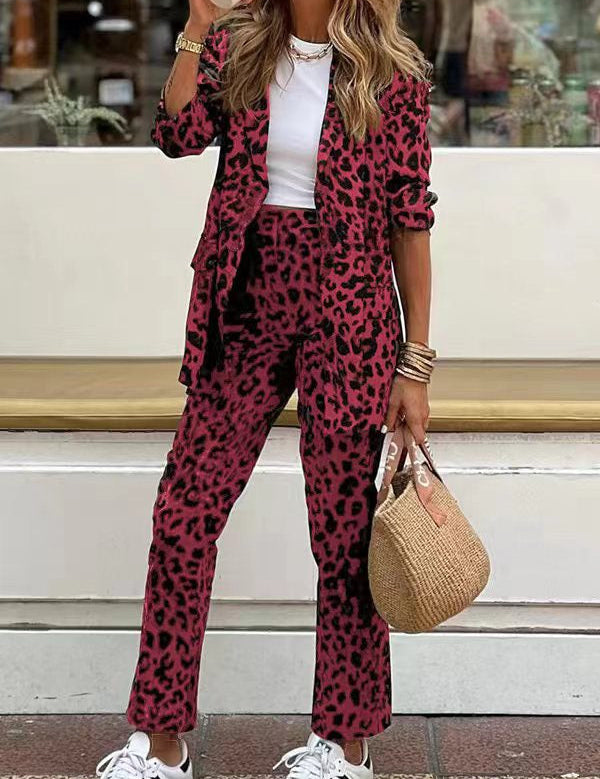 Amari | Tweedelige Leopardprint Set Dames  |  Blazer & Broek