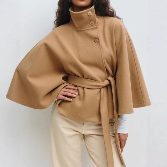 Cape Coat Dames Jas Met Hoge Kraag | Elegante Manteljas Voor Winter