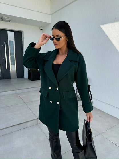 Noa | Dames Oversized Blazerjas | Stijlvolle Lange Blazer Met Dubbele Knoopsluiting