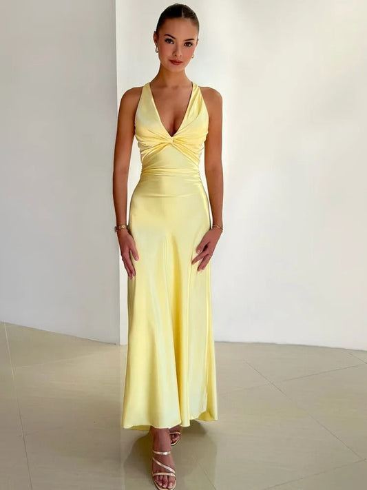 AMAYA | Elegante Dames Mouwloze Avondjurk V-hals en Lange A-lijn