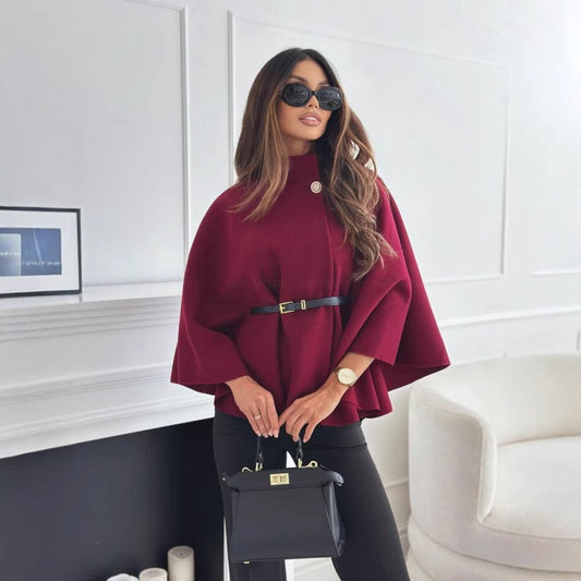 Eva Chique Dames Mantel Cape Style | Jas Met Ceintuur & Hoge Kraag