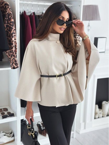 Eva Chique Dames Mantel Cape Style | Jas Met Ceintuur & Hoge Kraag