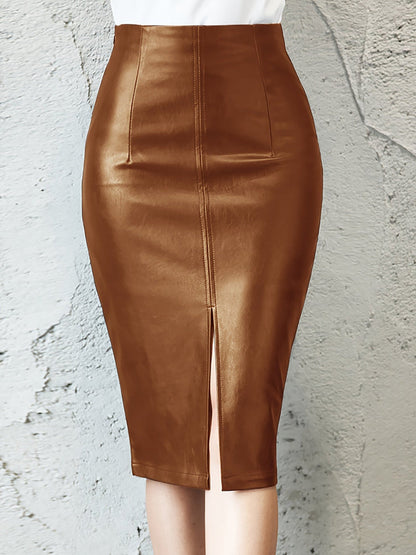 Babet | Dames Leren Rok Met Split | Elegante Hoge Taille Rok Voor Elke Gelegenheid