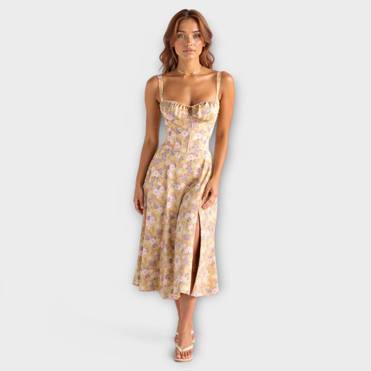 AMARA | Korset Middelange Jurk voor Dames, Elegante Zomerjurk met Gewaxt Design