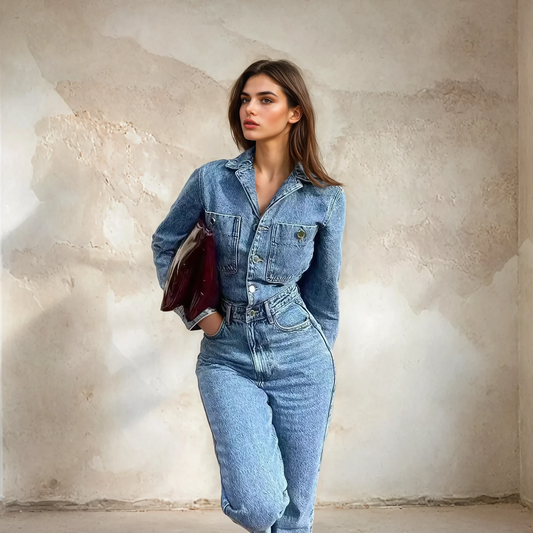 Liora | Denim Jumpsuit met Rechte Pasvorm en Knoopsluiting