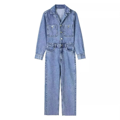 Liora | Denim Jumpsuit met Rechte Pasvorm en Knoopsluiting