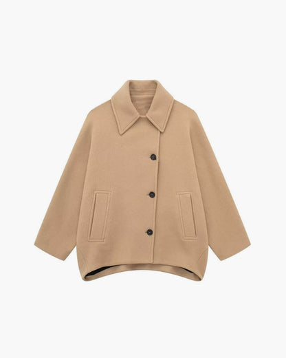 Lotte | Beige Wool Coat Dames | Lange Oversized Wollen Jas Voor Winter