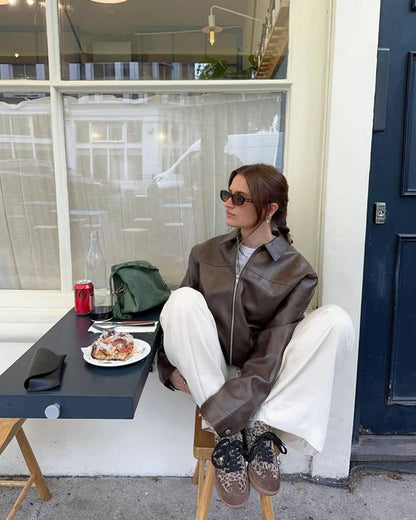 Lois | Leren Jack Dames Oversized | Trendy Biker Jas Met Rits & Riemdetail