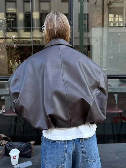 Lois | Leren Jack Dames Oversized | Trendy Biker Jas Met Rits & Riemdetail